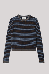 White + Warren - Cashmere Textured Stripe Crewneck - BLUCOMBO
