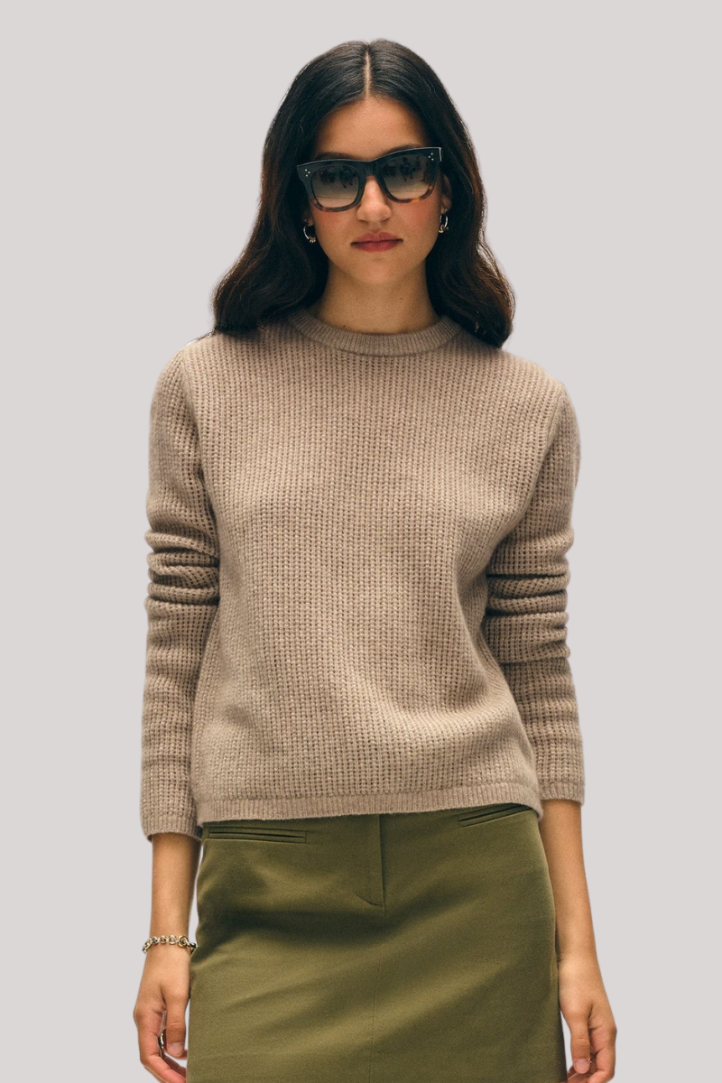 White + Warren - Cashmere Waffle Mesh Crewneck - TAUPHEAT
