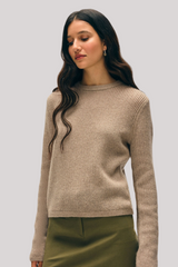 White + Warren - Cashmere Waffle Mesh Crewneck - TAUPHEAT