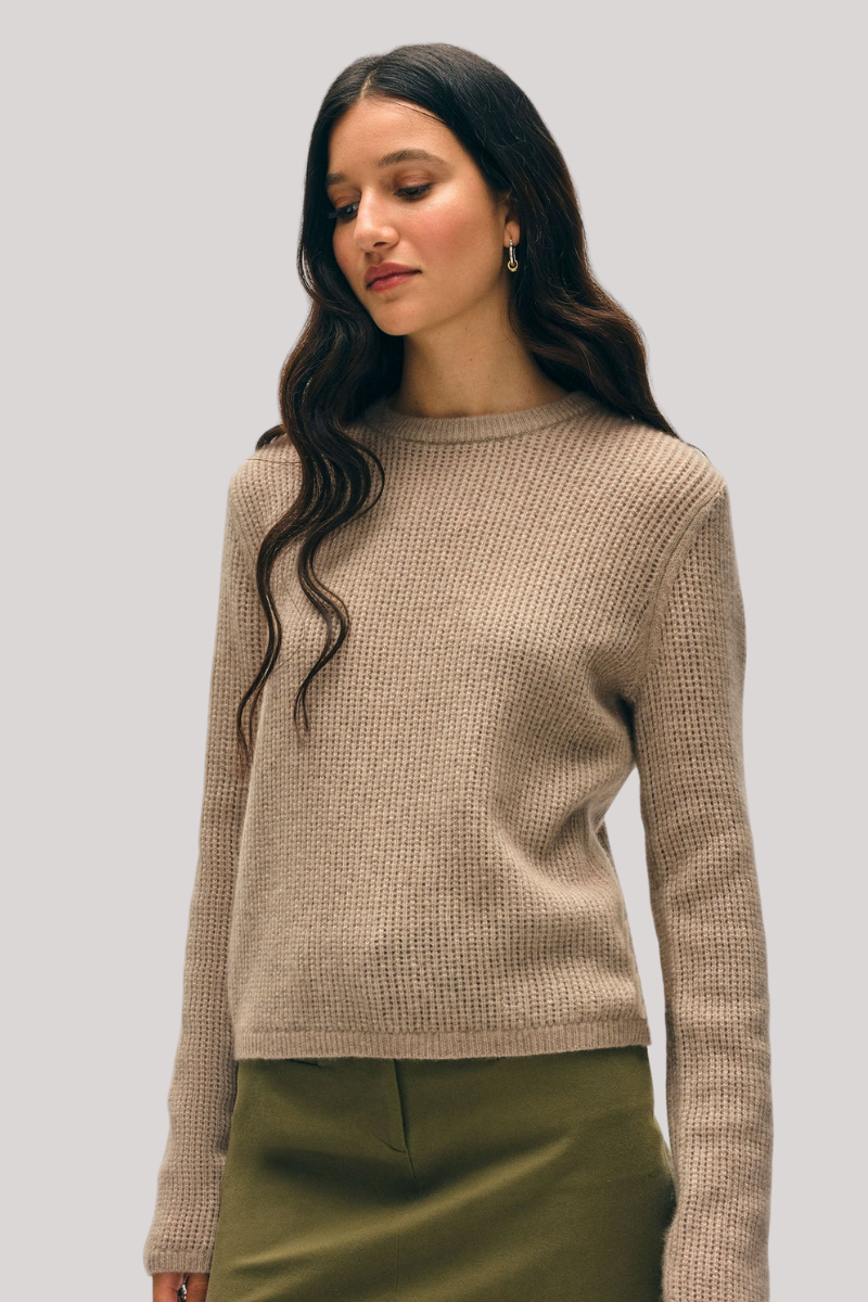 White + Warren - Cashmere Waffle Mesh Crewneck - TAUPHEAT