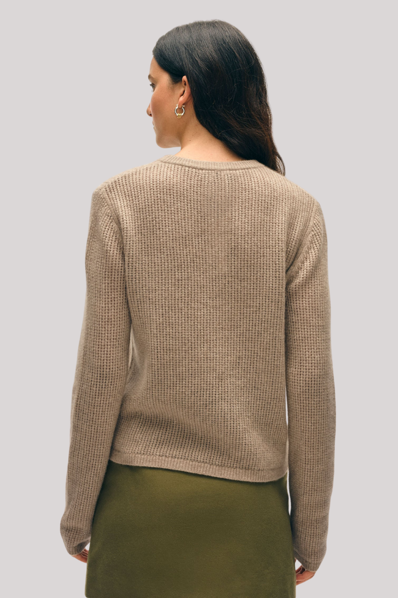White + Warren - Cashmere Waffle Mesh Crewneck - TAUPHEAT