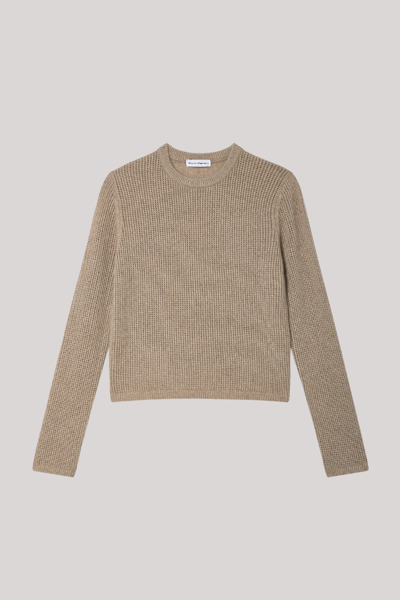 White + Warren - Cashmere Waffle Mesh Crewneck - TAUPHEAT