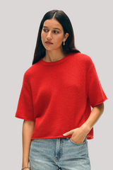 White + Warren - Cashmere Waffle Mesh Tee - FRNCHRED