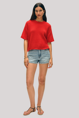 White + Warren - Cashmere Waffle Mesh Tee - FRNCHRED