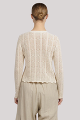 White + Warren - Cotton Crochet Crewneck - CREAM