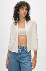 White + Warren - Organic Cotton Cropped Trapeze Cardigan - WHITE