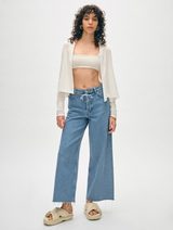 White + Warren - Organic Cotton Cropped Trapeze Cardigan - WHITE