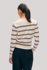 White + Warren - Fine Cotton Bouclé Striped Crewneck - IVYDPNVY
