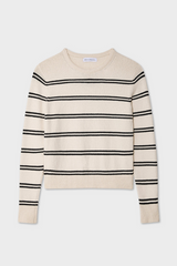 White + Warren - Fine Cotton Bouclé Striped Crewneck - IVYDPNVY