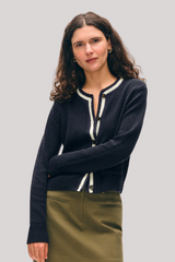White + Warren - Lofty Cotton Crochet Trim Cardigan - DPNVYIVY