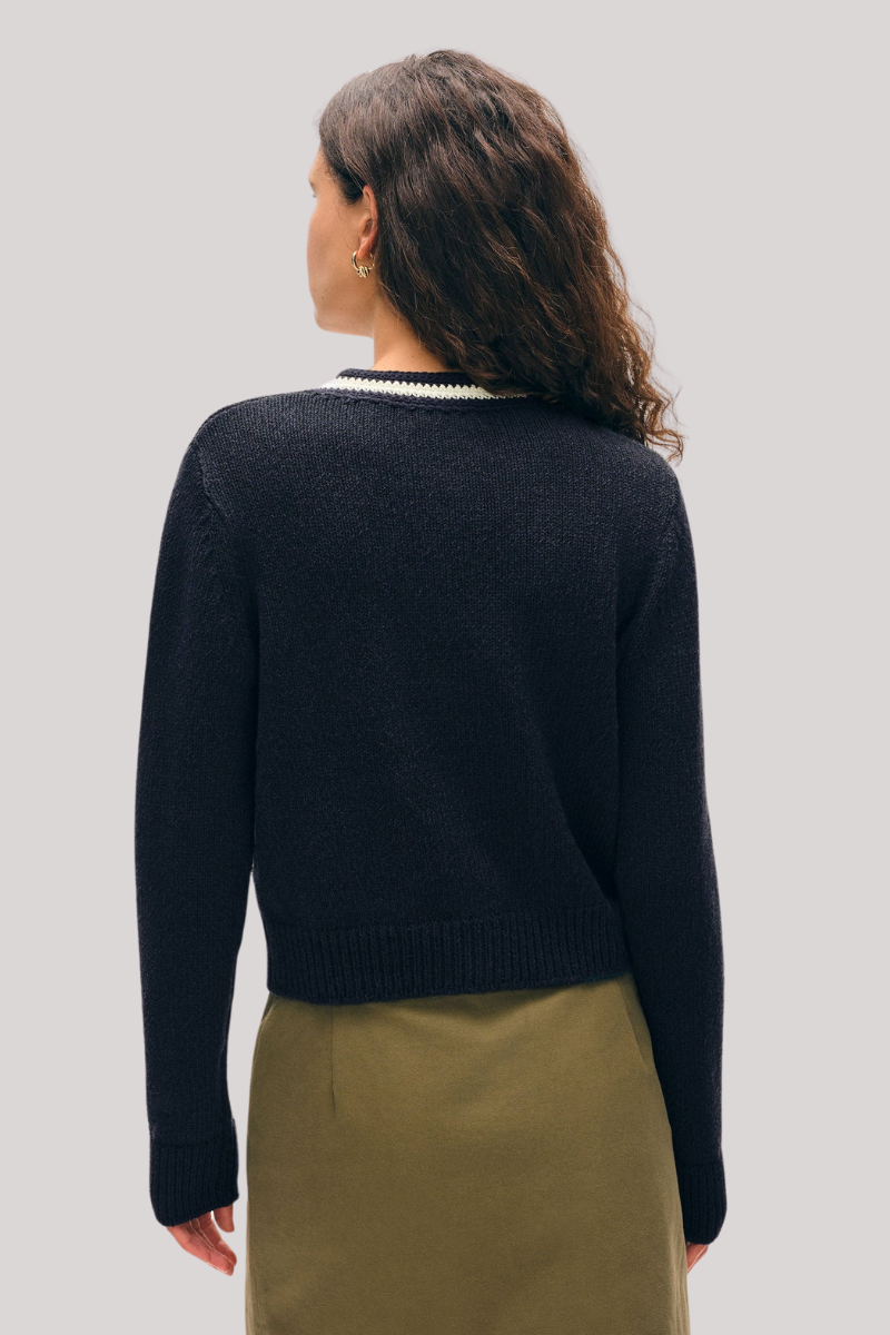White + Warren - Lofty Cotton Crochet Trim Cardigan - DPNVYIVY