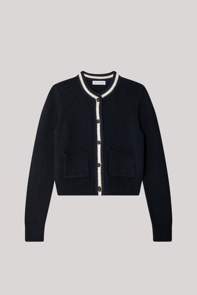 White + Warren - Lofty Cotton Crochet Trim Cardigan - DPNVYIVY