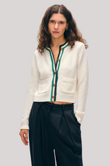 White + Warren - Lofty Cotton Crochet Trim Cardigan - IVORY