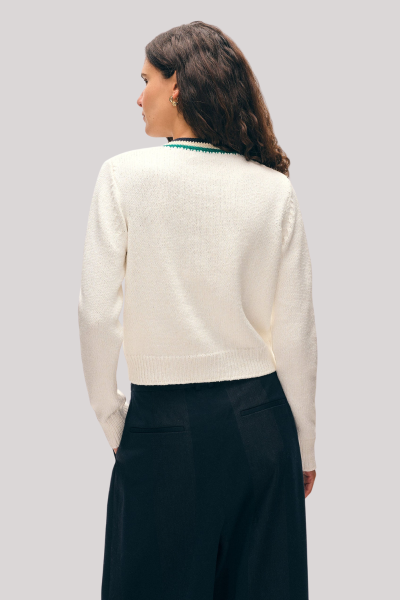 White + Warren - Lofty Cotton Crochet Trim Cardigan - IVORY