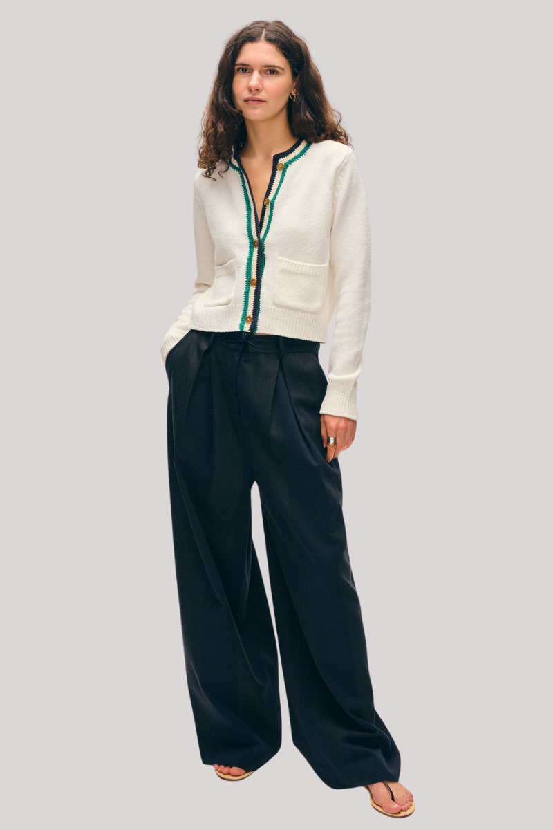 White + Warren - Lofty Cotton Crochet Trim Cardigan - IVORY