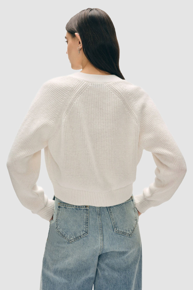 White + Warren - Organic Cotton Ribbed Cardigan - WHITE