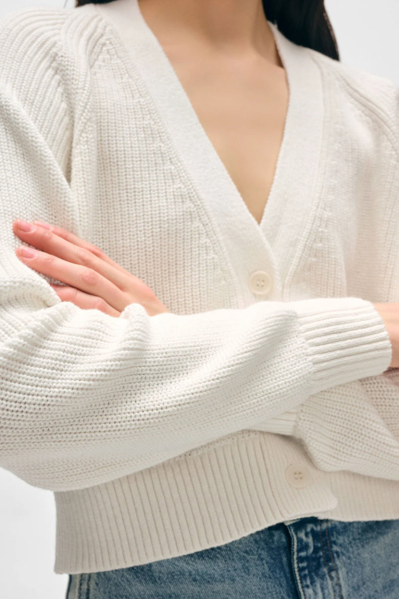 White + Warren - Organic Cotton Ribbed Cardigan - WHITE