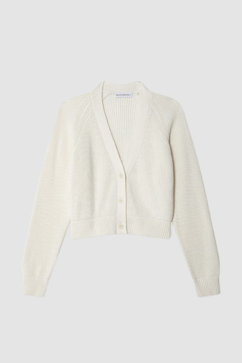 White + Warren - Organic Cotton Ribbed Cardigan - WHITE