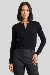 White + Warren - Paperfine Crewneck Cardigan - BLACK