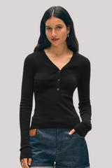 White + Warren - Superfine Blend Henley - BLACK