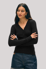 White + Warren - Superfine Blend Henley - BLACK