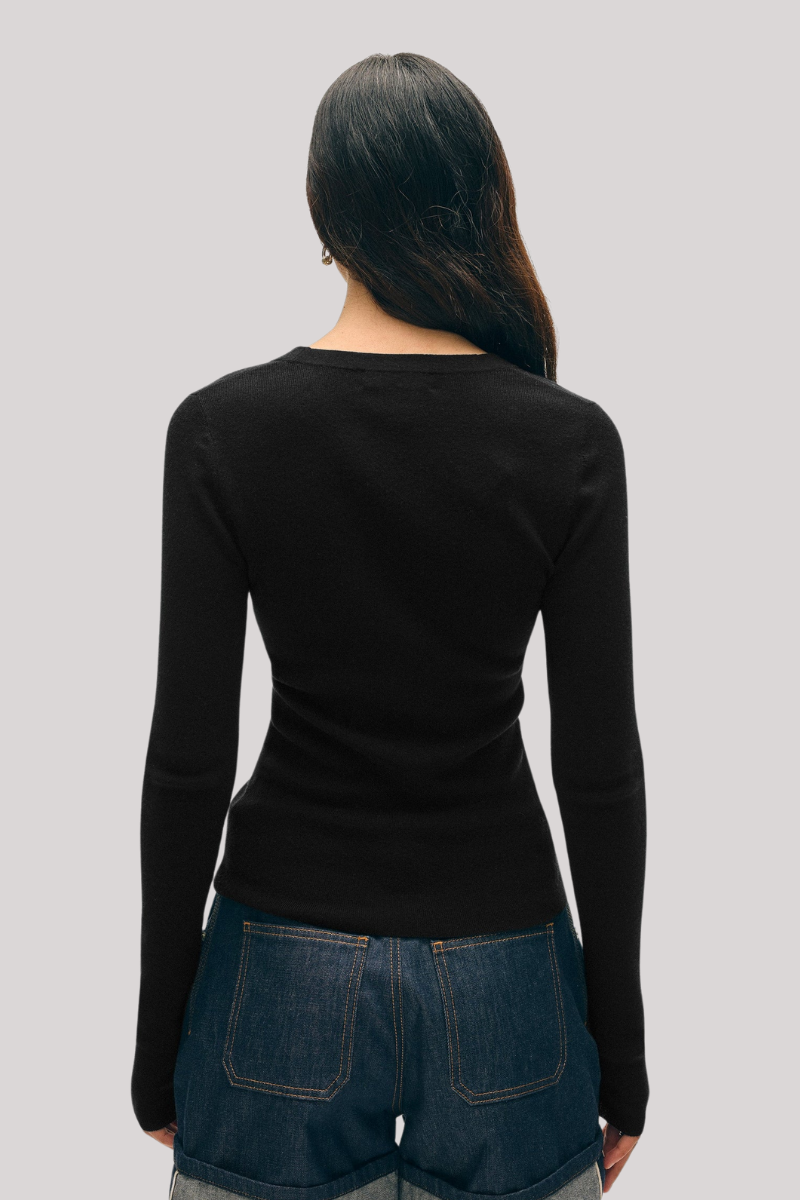 White + Warren - Superfine Blend Henley - BLACK