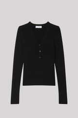 White + Warren - Superfine Blend Henley - BLACK