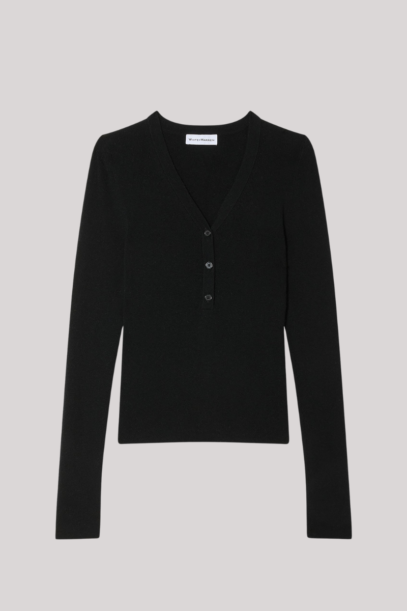 White + Warren - Superfine Blend Henley - BLACK