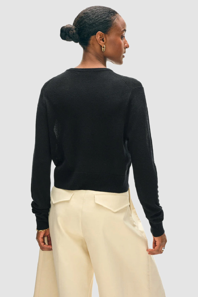 White + Warren - Superfine Cashmere Blend Button Cardigan - BLACK