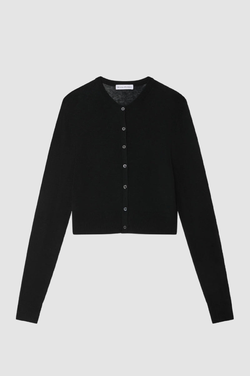 White + Warren - Superfine Cashmere Blend Button Cardigan - BLACK
