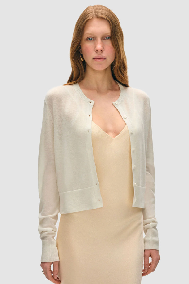 White + Warren - Superfine Cashmere Blend Button Cardigan - WHITE
