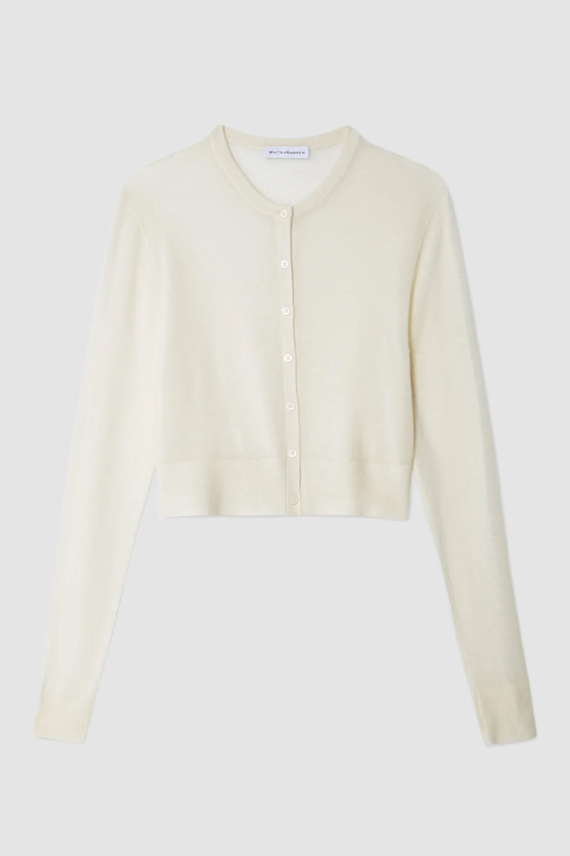 White + Warren - Superfine Cashmere Blend Button Cardigan - WHITE