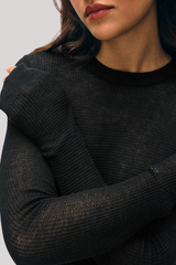 White + Warren - Superfine Cashmere Blend Waffle Crewneck  - BLACK