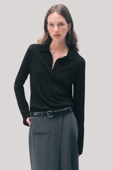 White + Warren - Superfine Merino Polo - BLACK