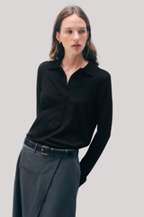 White + Warren - Superfine Merino Polo - BLACK
