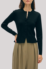 White + Warren - Superfine Merino Waisted Cardigan - BLACK
