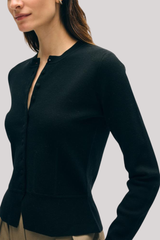 White + Warren - Superfine Merino Waisted Cardigan - BLACK