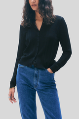 White + Warren - Superfine Merino Wool Cardigan - BLACK