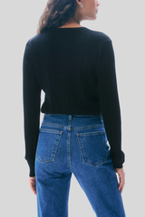 White + Warren - Superfine Merino Wool Cardigan - BLACK