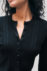 White + Warren - Superfine Merino Wool Cardigan - BLACK