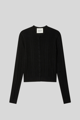 White + Warren - Superfine Merino Wool Cardigan - BLACK