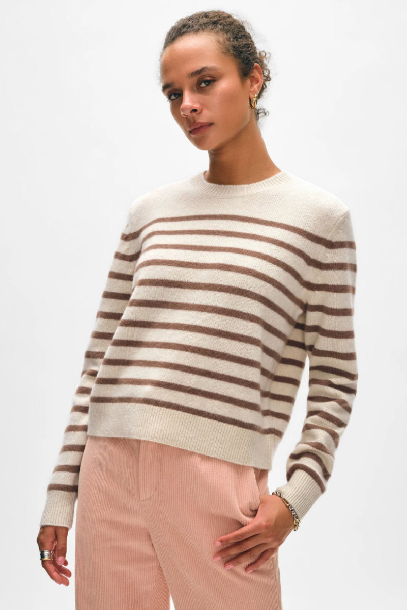 White + White - Cashmere Striped Crew - NATUSBRW