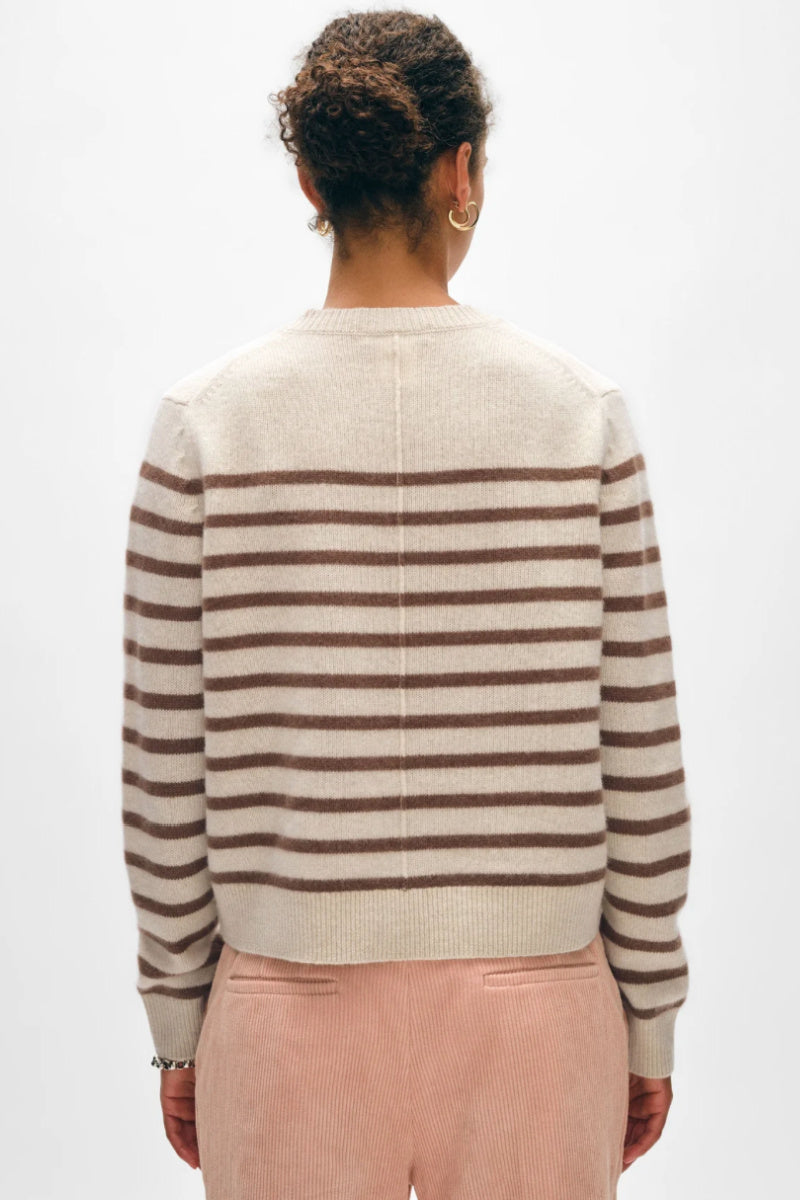 White + White - Cashmere Striped Crew - NATUSBRW