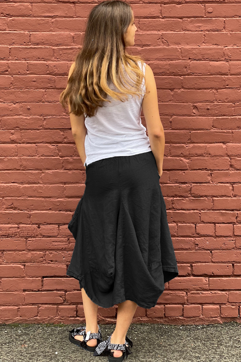 Luna Luz - Pull On Linen Skirt - BLACK